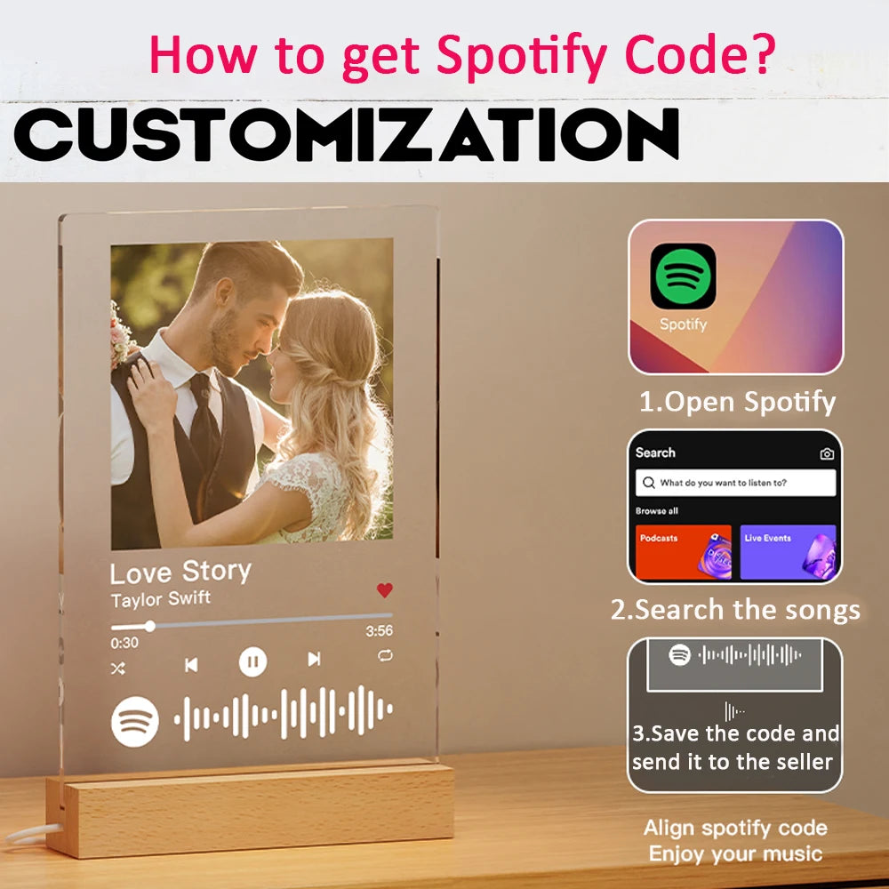 Personalised Acrylic Spotify Photo Plaque with LED light